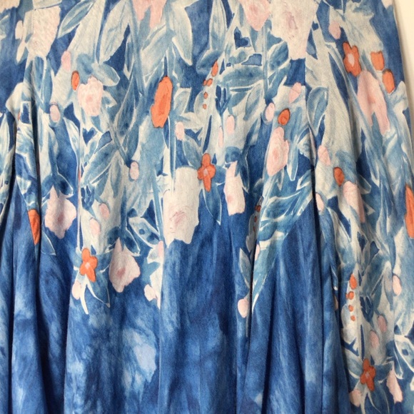 Anthropologie Meadow Rue pullover top medium blue linen watercolor floral spring - Picture 6 of 11